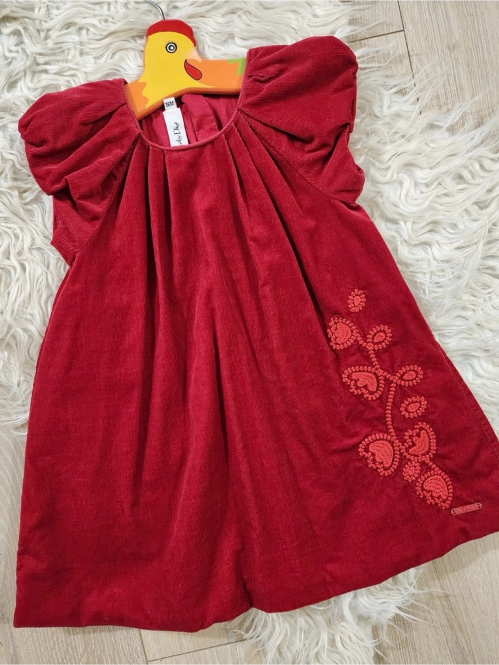 Dior Red Velvet Dress with Embroidered Detail